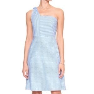 NEW Banana Republic Blue Stripe Asymmetrical One-Shoulder Fit and Flare Dress